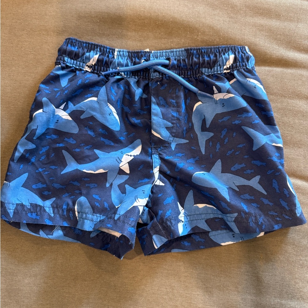 Shark Print Kids Swim Trunks - Blue